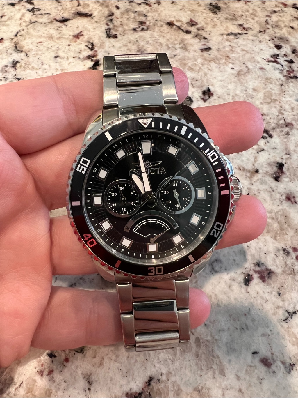 Invicta Silver Stainless Steel Watch With Black Dial
